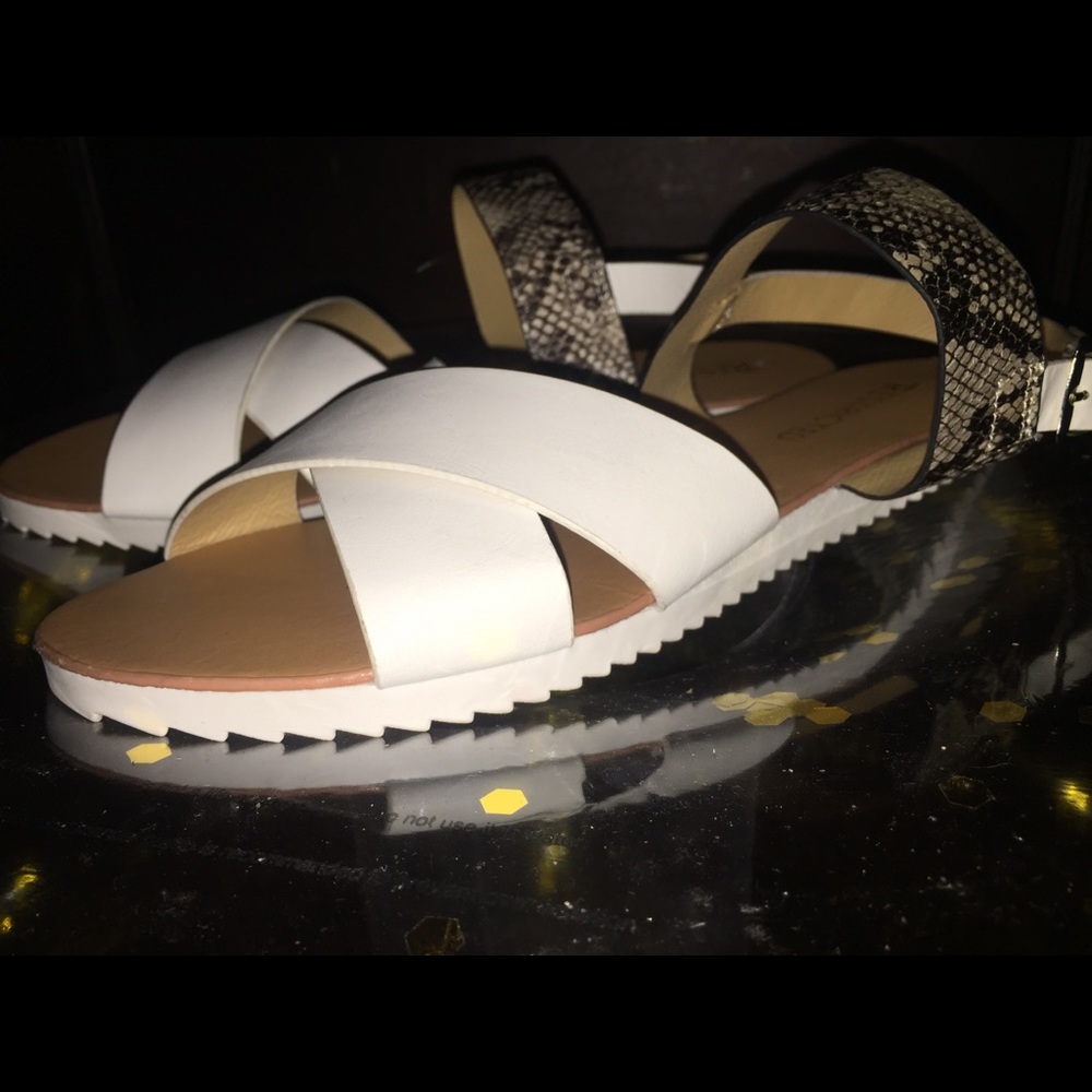 Tan, White, & Snake Print Strap Summer Sandals | NWOT - Picture 7 of 7
